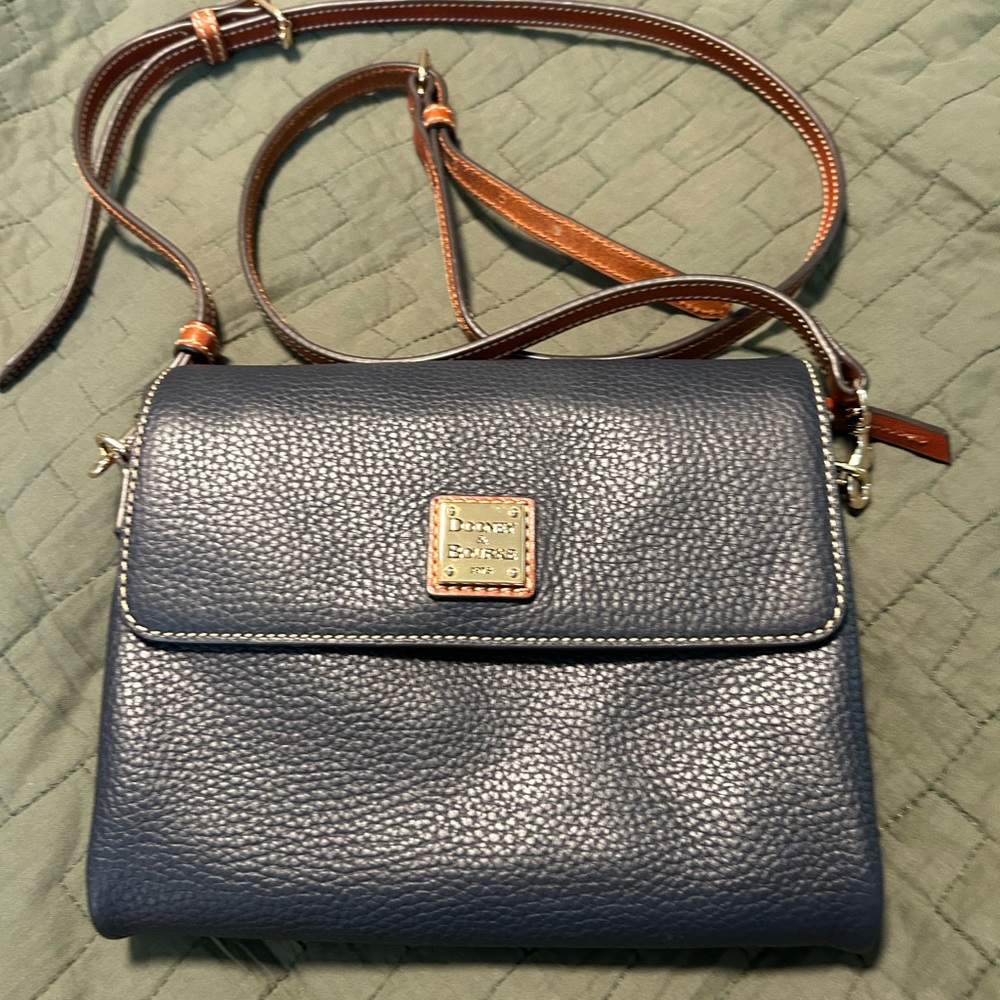 Dooney & Bourke Blue and Brown Crossbody Bag with Gold Hardware